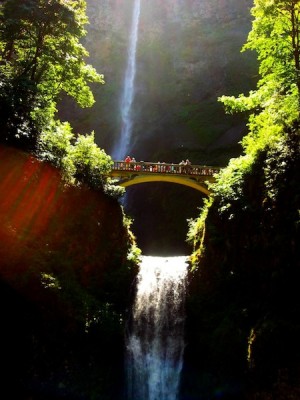 Multnomah Falls, Oregon; dichtbij de Columbia rivier: prachtige bruggetjes over romantische watervallen...aanrader!