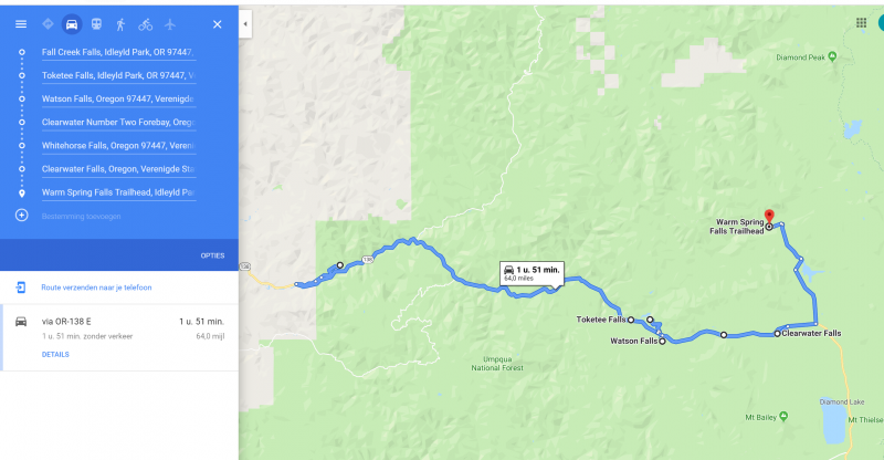 route langs watervallen plus boondock plekje